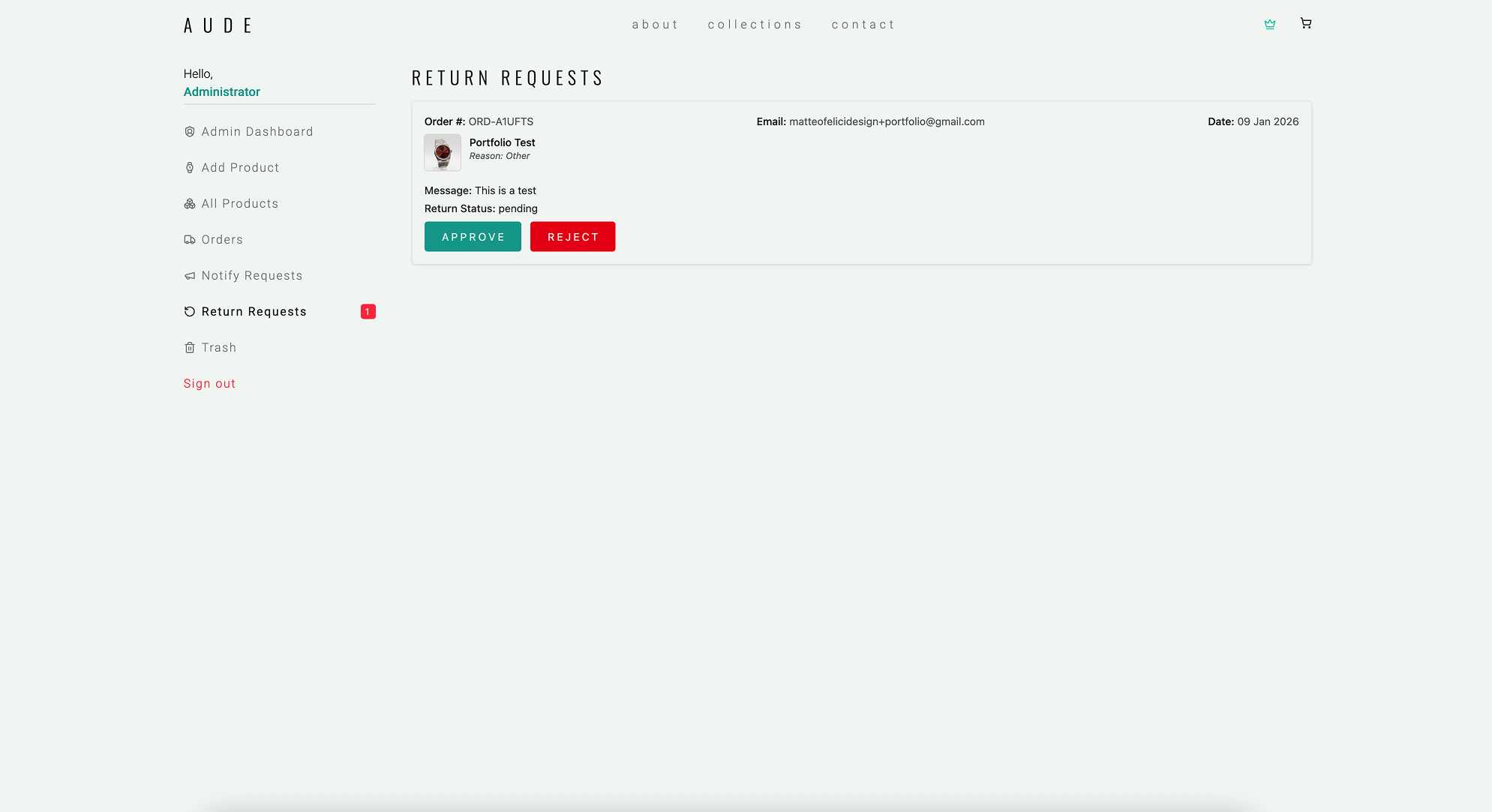 AUDE admin notification for new refund request