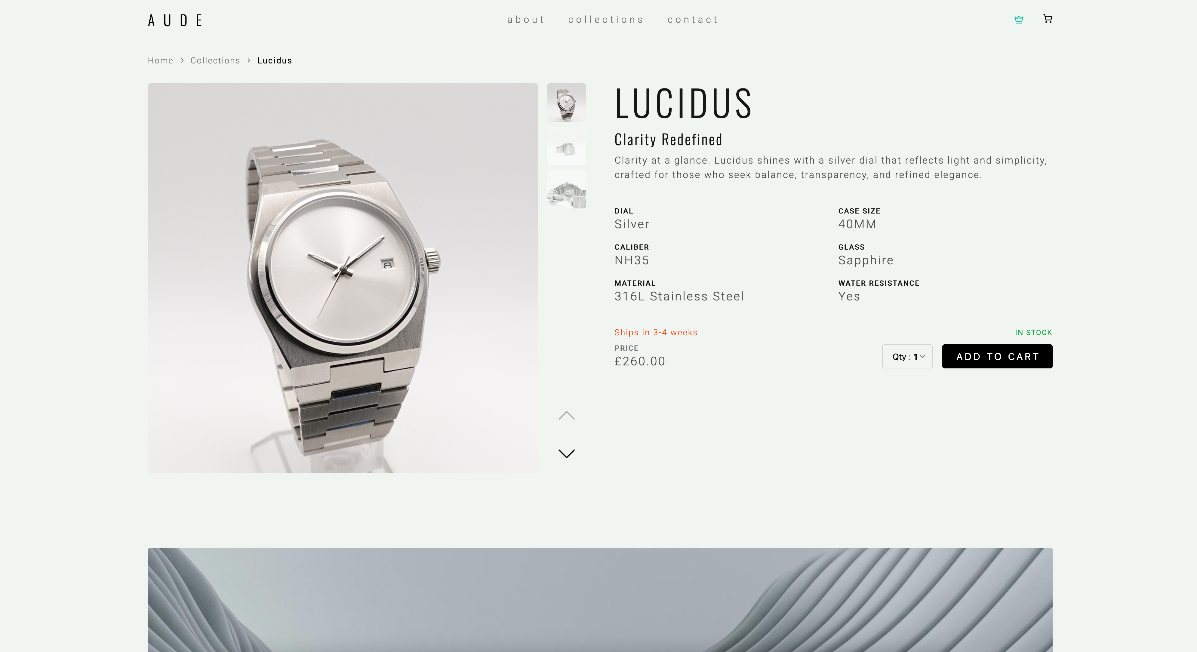 AUDE - home page hero (minimal e-commerce landing)
